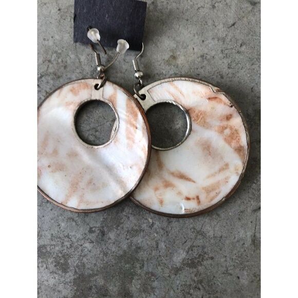 Circular Shell Large Circle Dangle Beach Earrings - Picture 7 of 10